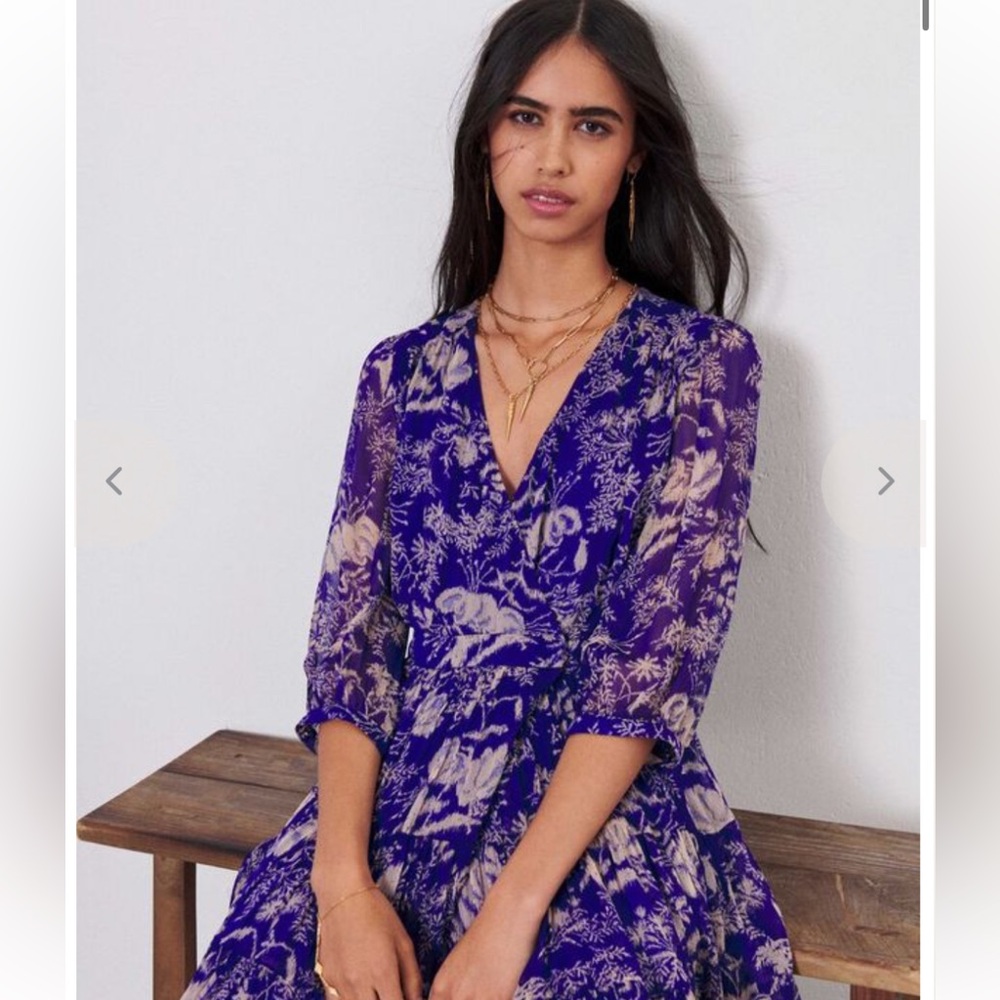 Ba&sh Mini Dress‎ Ulia Violet Floral Lined Wrap Sleeve size US S